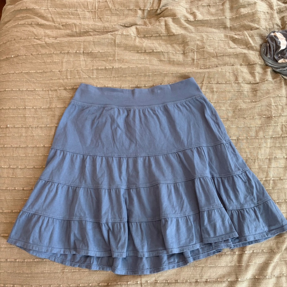Fresh Produce Blue Cotton Tiered Ruffle Mini Skirt Large Made in USA 30057